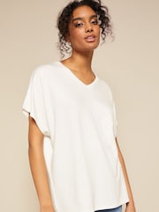 Friends Like These Ivory Short Sleeve V Neck Tunic Top - Image 1 of 4