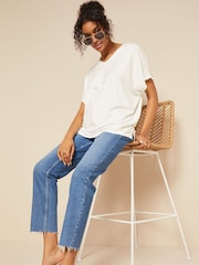Friends Like These Ivory Short Sleeve V Neck Tunic Top - Image 3 of 4