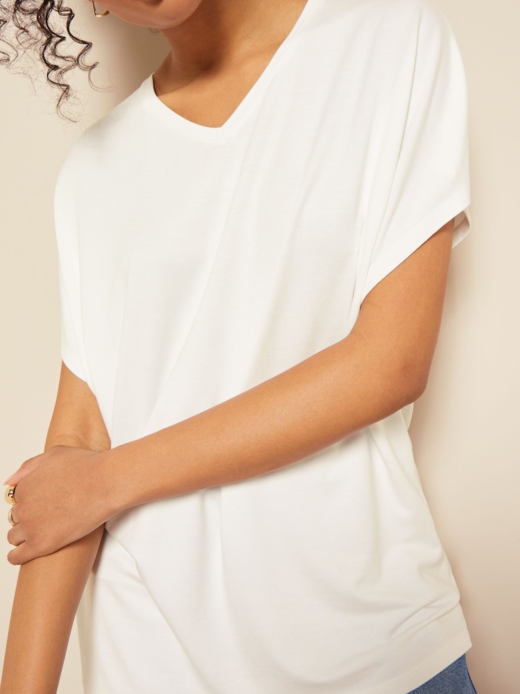 Friends Like These Ivory Short Sleeve V Neck Tunic Top - Image 4 of 4