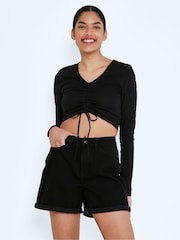 NOISY MAY Black High Waist Mom Shorts - Image 1 of 4