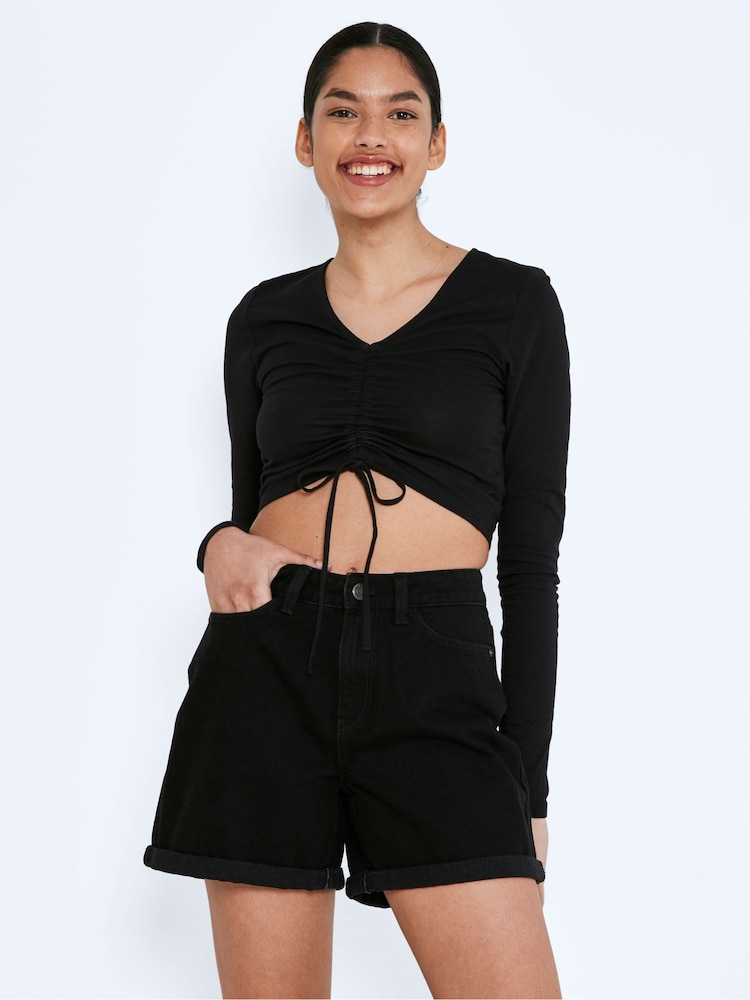 NOISY MAY Black High Waist Mom Shorts - Image 1 of 4