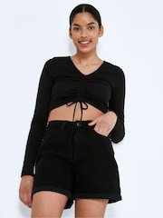NOISY MAY Black High Waist Mom Shorts - Image 2 of 4