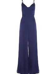 Quiz Blue Satin Wrap Jumpsuit - Image 4 of 5