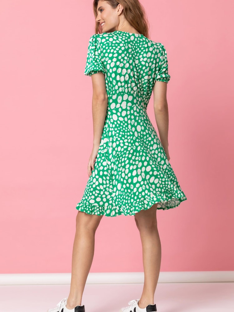Roman Green Ditsy Spot Frill Detail Tea Dress - Image 2 of 4