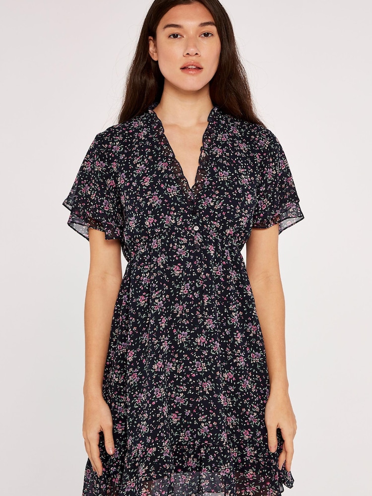 Apricot Blue Ditsy Angel Sleeve Ruffle Dress - Image 1 of 3