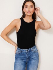 Lipsy Black Rib Racer Vest Top - Image 1 of 4