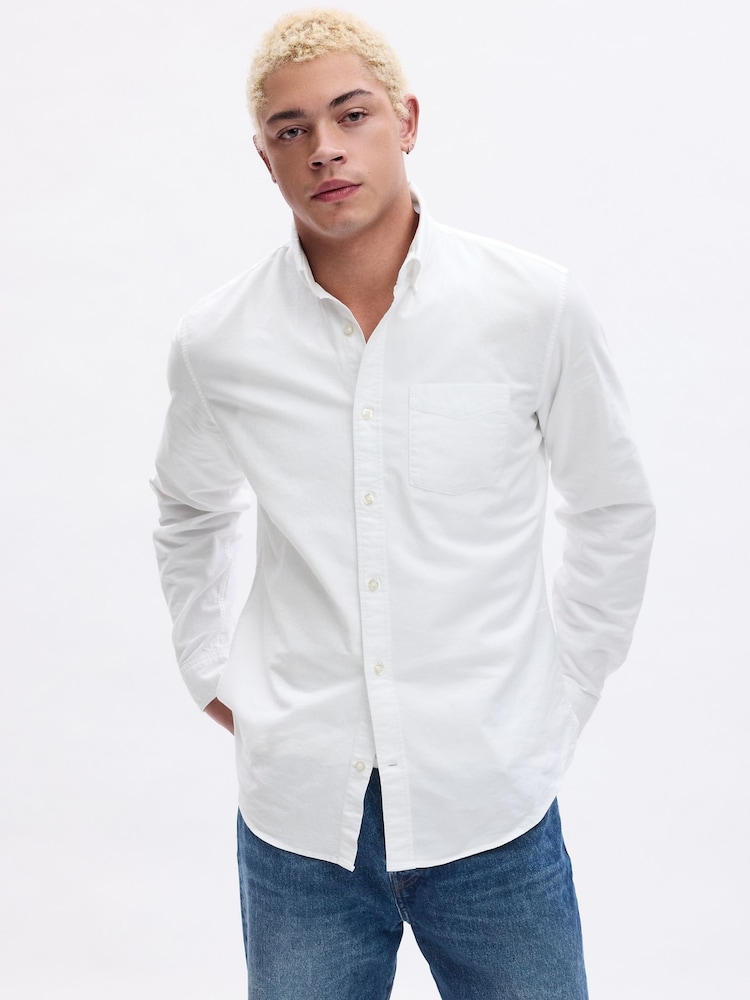 Белый - Gap Regular Fit Long Sleeve Oxford Shirt - Изображение 1 из 4