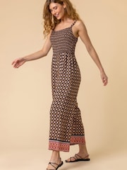 Roman Brown Contrast Geo Print Belted Jumpsuit - Image 3 of 4