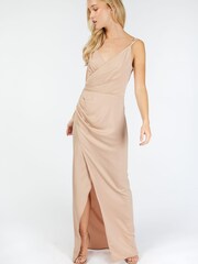 Little Mistress Nude Tegan Satin Mock Wrap Maxi Dress - Image 1 of 1