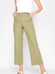 Long Tall Sally Green Twill Wide Leg Crop Trouser - Image 1 of 4