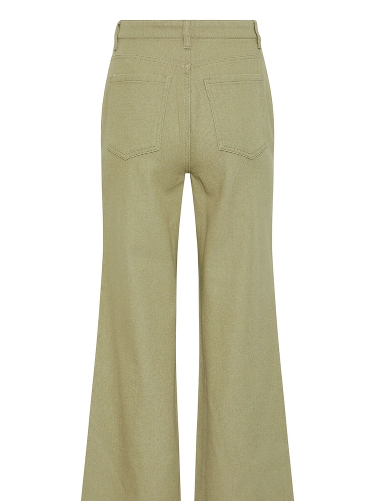Long Tall Sally Green Twill Wide Leg Crop Trouser - Image 4 of 4