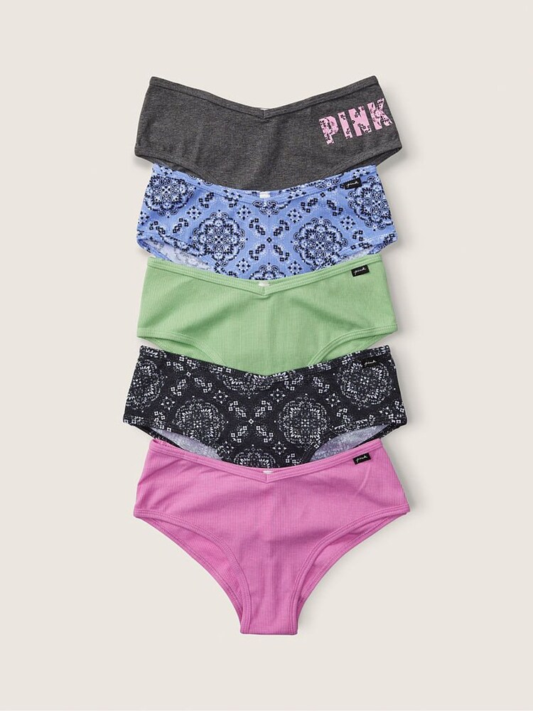 Victoria's Secret PINK Grey/Purple/Blue/Green Print Cheeky Cotton Knickers Multipack - Image 1 of 1