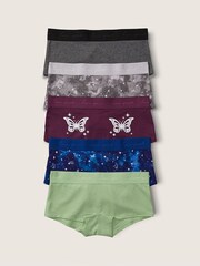 Victoria's Secret PINK Black/Grey/Purple/Blue/Green Short Knickers Multipack - Image 1 of 1