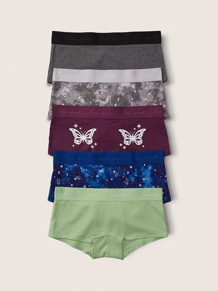 Victoria's Secret PINK Black/Grey/Purple/Blue/Green Short Knickers Multipack - Image 1 of 1 Victoria's Secret PINK Black/Grey/Purple/Blue/Green Short Knickers Multipack - Image 1 of 1