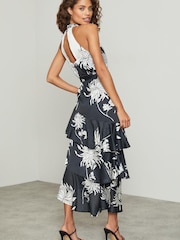 Lipsy Monochrome Petite Printed Tiered Halter Midi Dress - Image 2 of 4