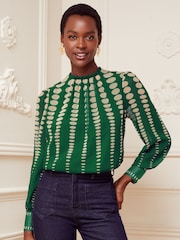 Love & Roses Green Printed Ruched High Neck Long Sleeve Chiffon Blouse - Image 4 of 4
