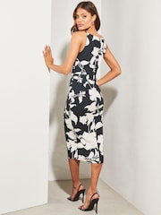 Lipsy Black/White Square Neck Ruched Side Split Midi Dress - Image 2 of 4