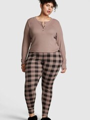 Victoria's Secret PINK Iced Coffee Brown Plaid Thermal Long Sleeve and Legging Pyjama Set - Image 1 of 3