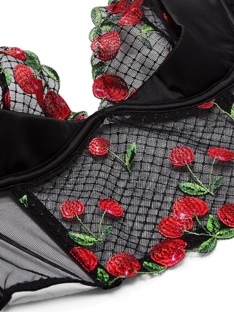 Victoria's Secret Cherry Black Quarter Cup Embroidered Corset Bra Top - Image 5 of 5 Victoria's Secret Cherry Black Quarter Cup Embroidered Corset Bra Top - Image 5 of 5