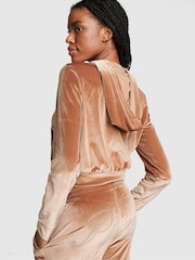 Victoria's Secret PINK Caramel Kiss Brown Velour Logo Shine Hoodie - Image 2 of 3
