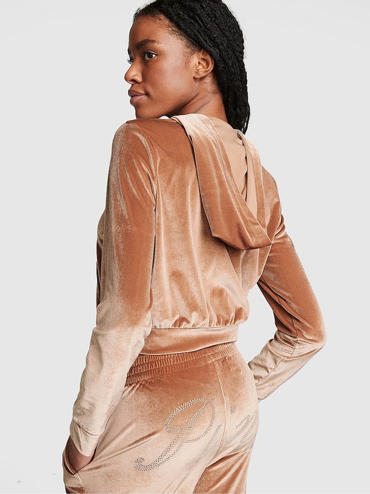 Victoria's Secret PINK Caramel Kiss Brown Velour Logo Shine Hoodie - Image 2 of 3