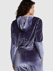 Victoria's Secret PINK Midnight Navy Blue Velour Logo Shine Hoodie - Image 2 of 3