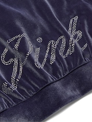 Victoria's Secret PINK Midnight Navy Blue Velour Logo Shine Hoodie - Image 3 of 3