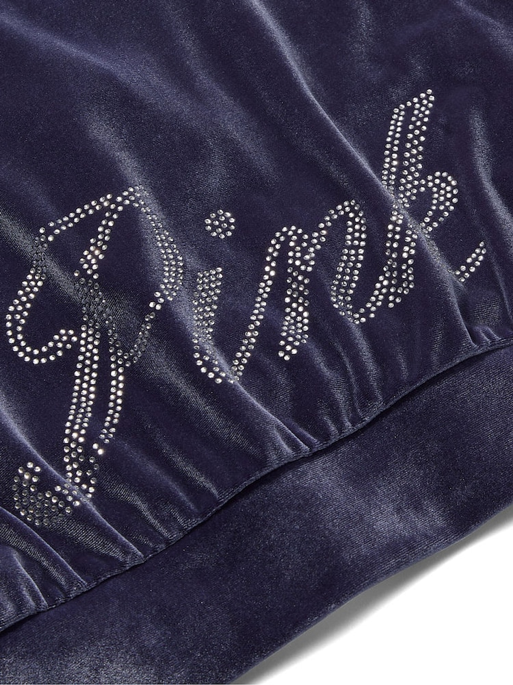 Victoria's Secret PINK Midnight Navy Blue Velour Logo Shine Hoodie - Image 3 of 3