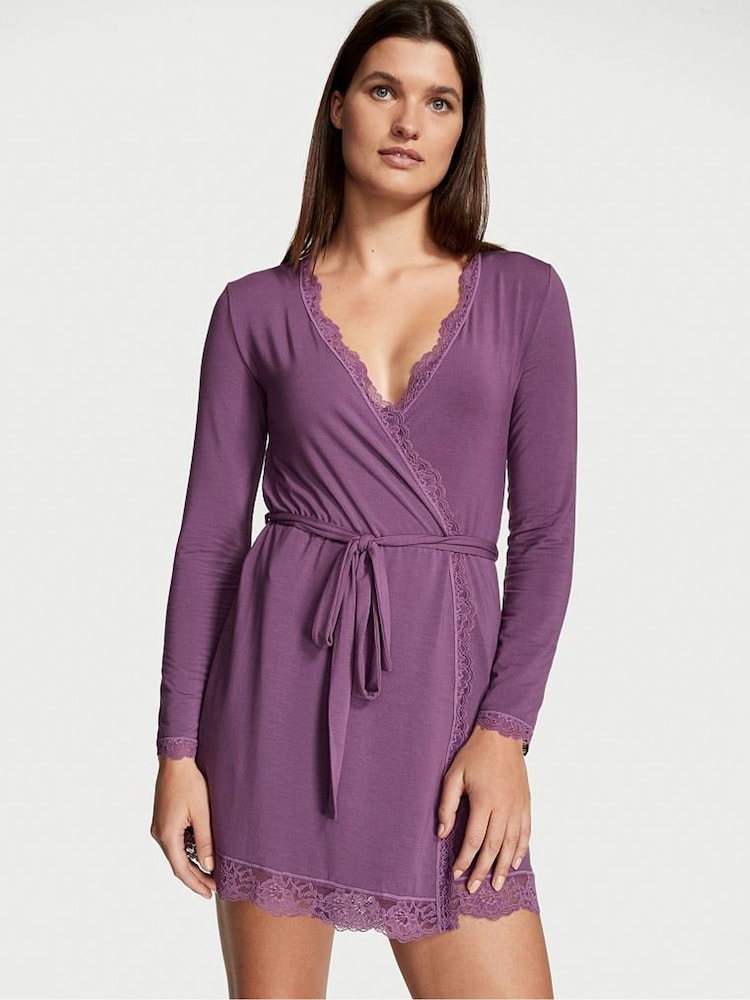 Victoria's Secret Mystified Purple Modal Lace Trim Robe - Image 1 of 1 Victoria's Secret Mystified Purple Modal Lace Trim Robe - Image 1 of 1
