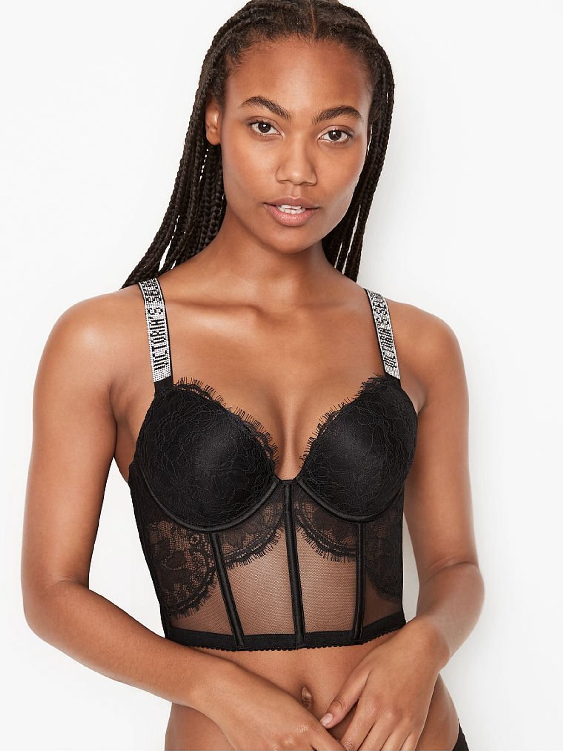 Buy Victoria s Secret Black Lace Shine Strap Corset Bra Top from Next Luxembourg