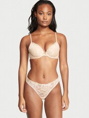Victoria's Secret Champagne Nude Lace Thong Knickers - Image 1 of 3