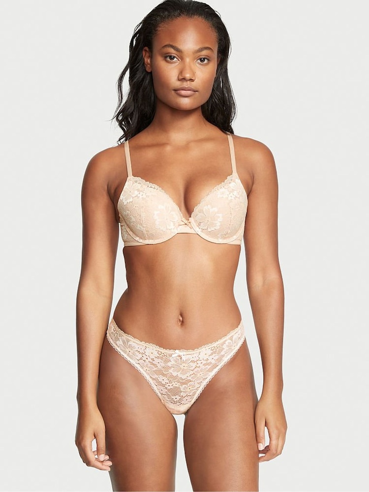 Victoria's Secret Champagne Nude Lace Thong Knickers - Image 1 of 3