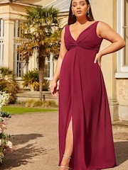 Chi Chi London Red Plus Size Knot Detail Maxi Dress - Image 1 of 4