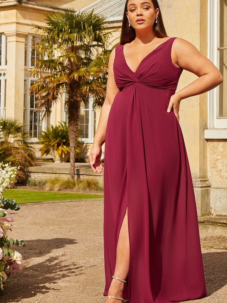 Chi Chi London Red Plus Size Knot Detail Maxi Dress - Image 1 of 4