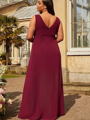 Chi Chi London Red Plus Size Knot Detail Maxi Dress - Image 2 of 4