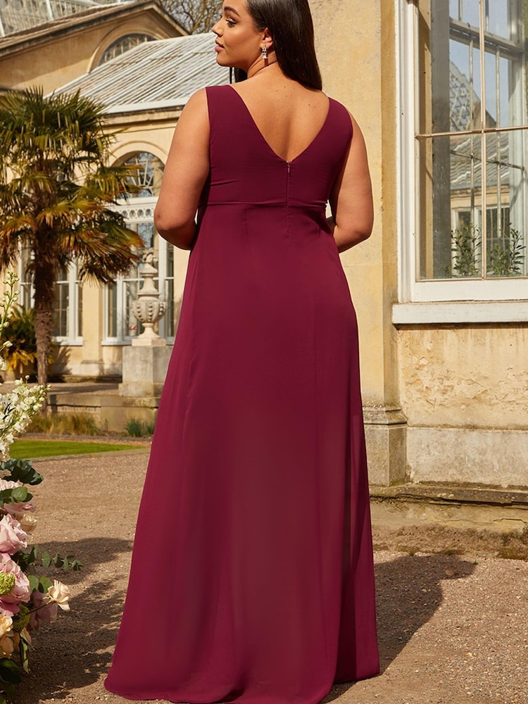 Chi Chi London Red Plus Size Knot Detail Maxi Dress - Image 2 of 4