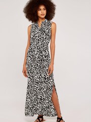 Apricot Black Leaf Silhouette Shirt Dress - Image 1 of 4