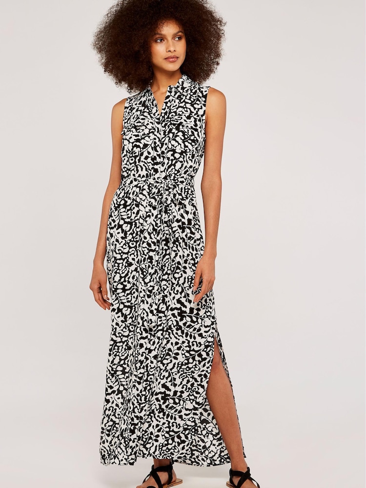 Apricot Black Leaf Silhouette Shirt Dress - Image 1 of 4