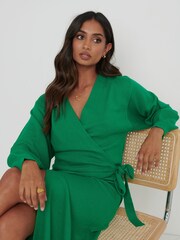 Pretty Lavish Emerald Green Beau Knitted Wrap Midi Dress - Image 1 of 5