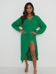 Pretty Lavish Emerald Green Beau Knitted Wrap Midi Dress - Image 3 of 5