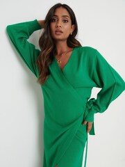 Pretty Lavish Emerald Green Beau Knitted Wrap Midi Dress - Image 4 of 5