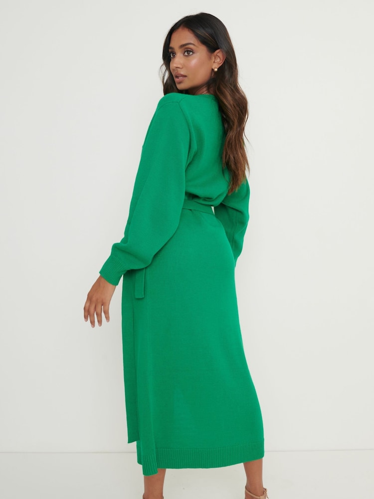 Pretty Lavish Emerald Green Beau Knitted Wrap Midi Dress - Image 5 of 5