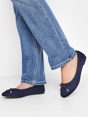 Long Tall Sally Blue Wide-Fit Ballerina Faux Suedette Pumps - Image 1 of 5