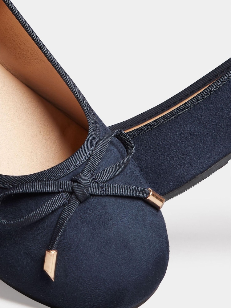 Long Tall Sally Blue Wide-Fit Ballerina Faux Suedette Pumps - Image 5 of 5