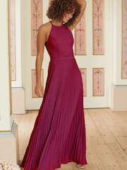 Love & Roses Burgundy Red Pleated Lace Insert Bridesmaid Maxi Dress - Image 4 of 4