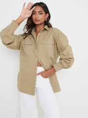 Pretty Lavish Khaki Green Max Utility Shirt Sofia - Image 1 of 5