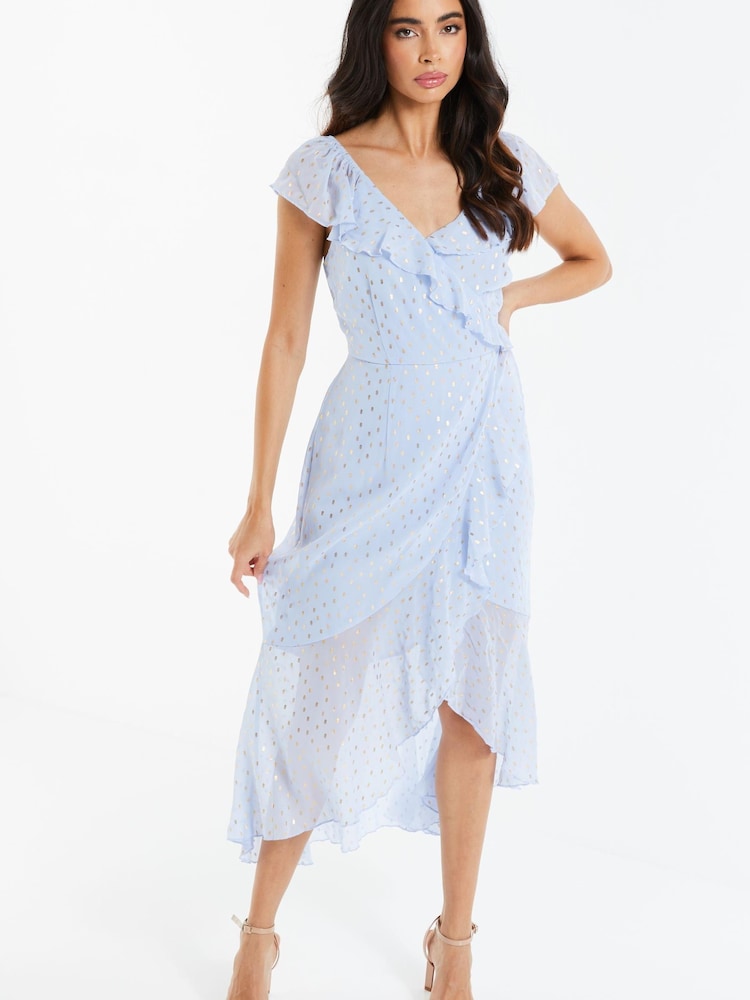 Quiz Light Blue Chiffon Wrap Midi Dress - Image 1 of 6