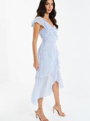 Quiz Light Blue Chiffon Wrap Midi Dress - Image 4 of 6