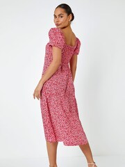 Dusk Red Ditsy Floral Bow Detail Midi Dress - Image 2 of 5