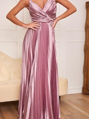 Chi Chi London Pink Satin Pleated Wrap Maxi Dress - Image 5 of 5